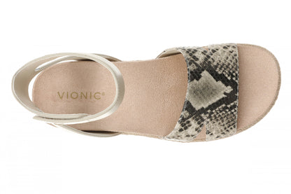 Vionic Yucca Women's Espadrille Platform Sandal with Arch Support - Cream Snake - Top