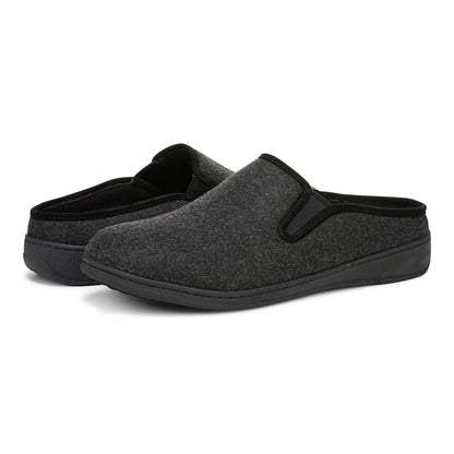 Vionic Unwind mens Mule/Clog Slipper - Black - pair left angle