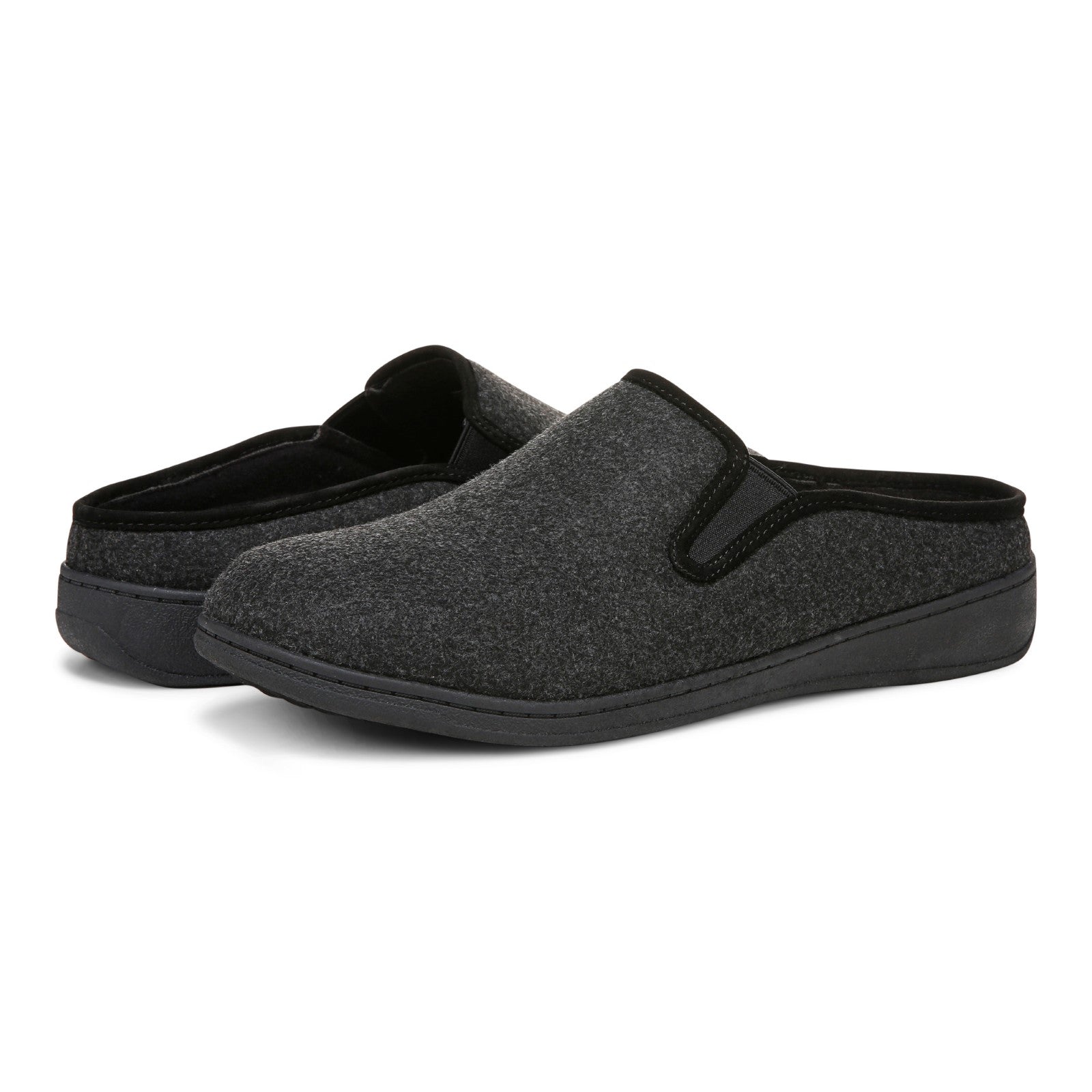Vionic Unwind mens Mule/Clog Slipper - Black - pair left angle