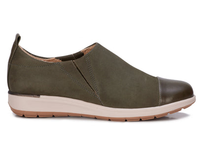 Ros Hommerson Ozzie Women's Casual Slip-On Shoe - Olive Nubuck - Outside View