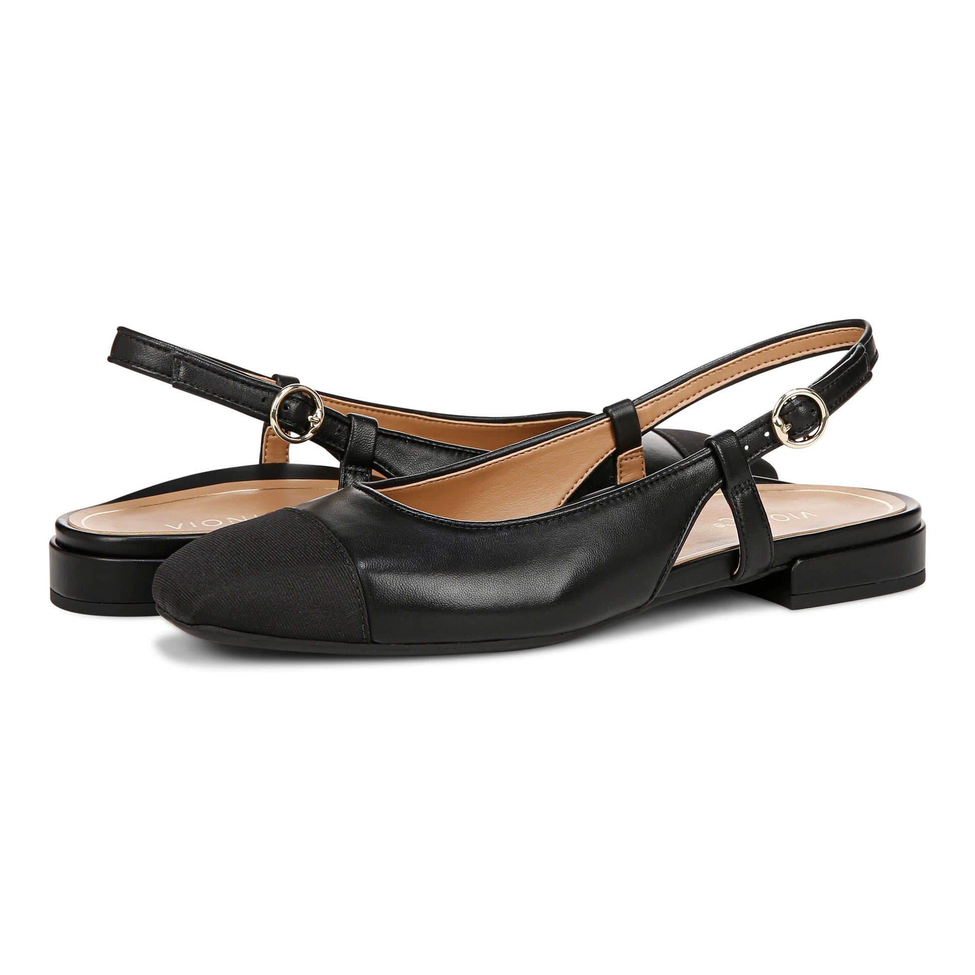 Vionic Petaluma Women's Slingback Supportive Flat - Black - pair left angle