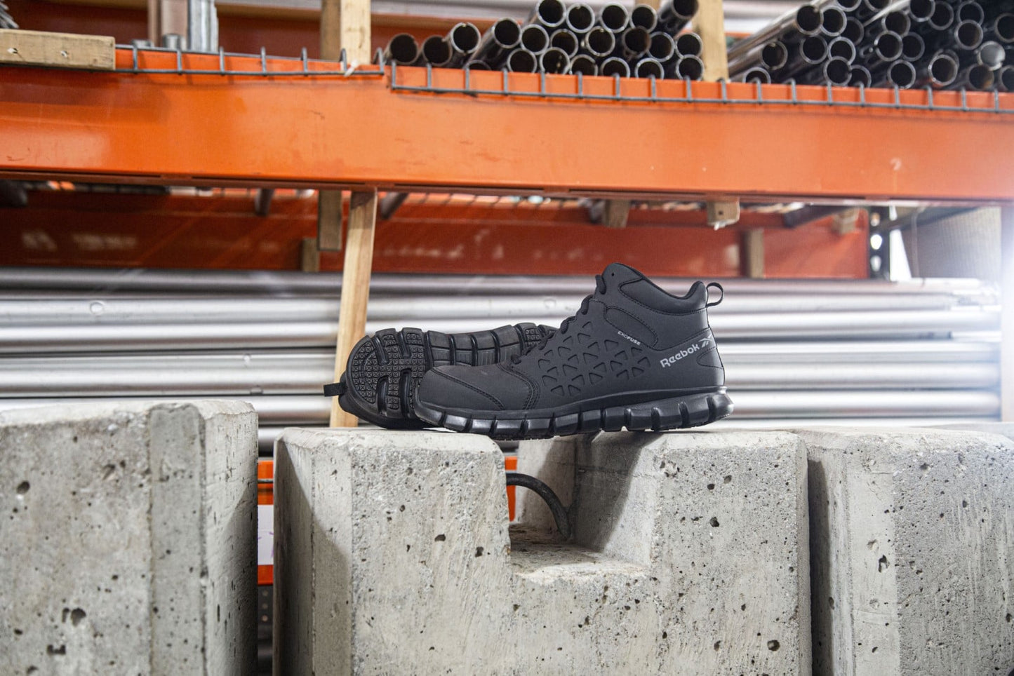 Reebok Men's Sublite Cushion Work Safety Toe Athletic Mid Cut Industrial Shoe - Black - Side View