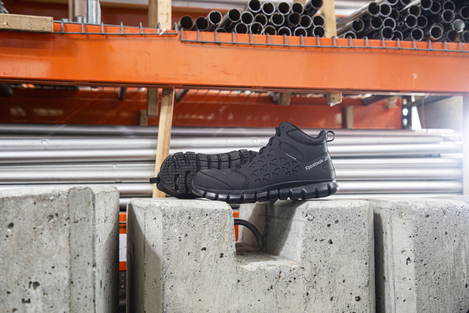 Reebok Men's Sublite Cushion Work Safety Toe Athletic Mid Cut Industrial Shoe - Black - Side View