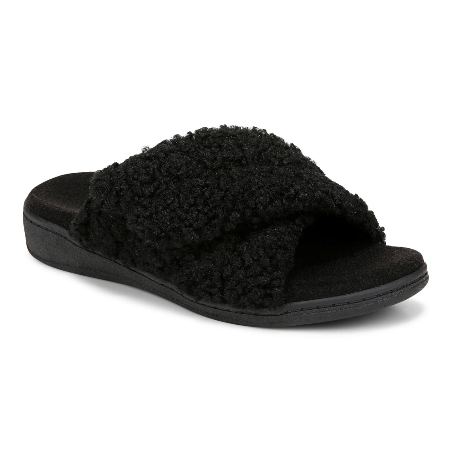Vionic Relax Ii womens Slide Slipper - Black Shearling - Angle main