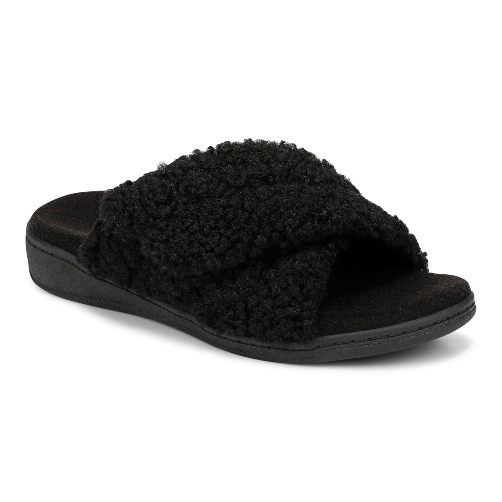 Vionic Relax Ii womens Slide Slipper - Black Shearling - Angle main