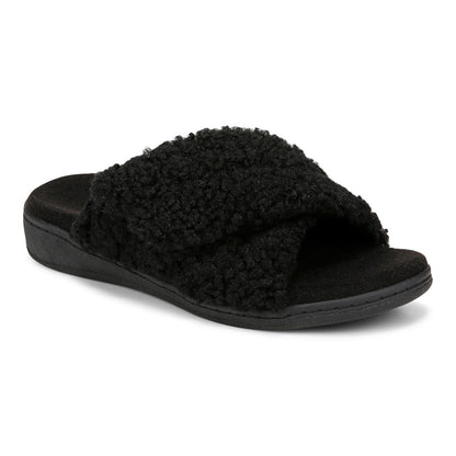 Vionic Relax Ii womens Slide Slipper - Black Shearling - Angle main