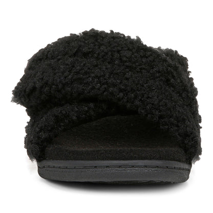 Vionic Relax Ii womens Slide Slipper - Black Shearling - Front