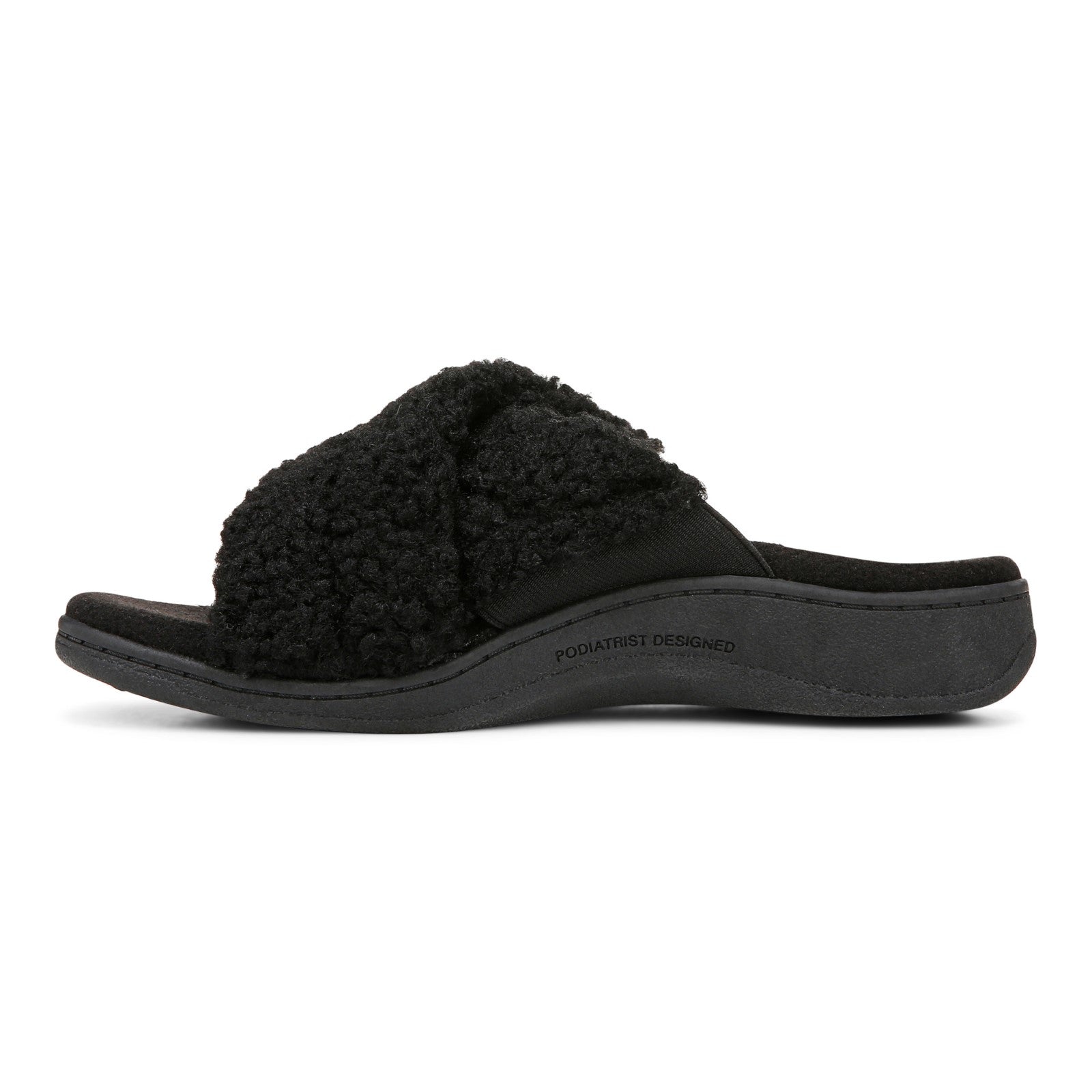 Vionic Relax Ii womens Slide Slipper - Black Shearling - Left Side