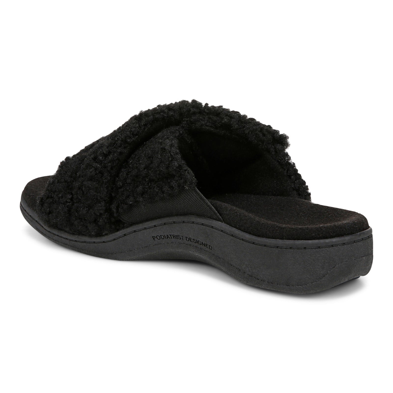 Vionic Relax Ii womens Slide Slipper - Black Shearling - Back angle