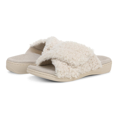 Vionic Relax Ii womens Slide Slipper - Cream Shearling - pair left angle