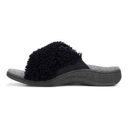 Vionic Relax Ii womens Slide Slipper - Navy Blazer Shearling - Left Side