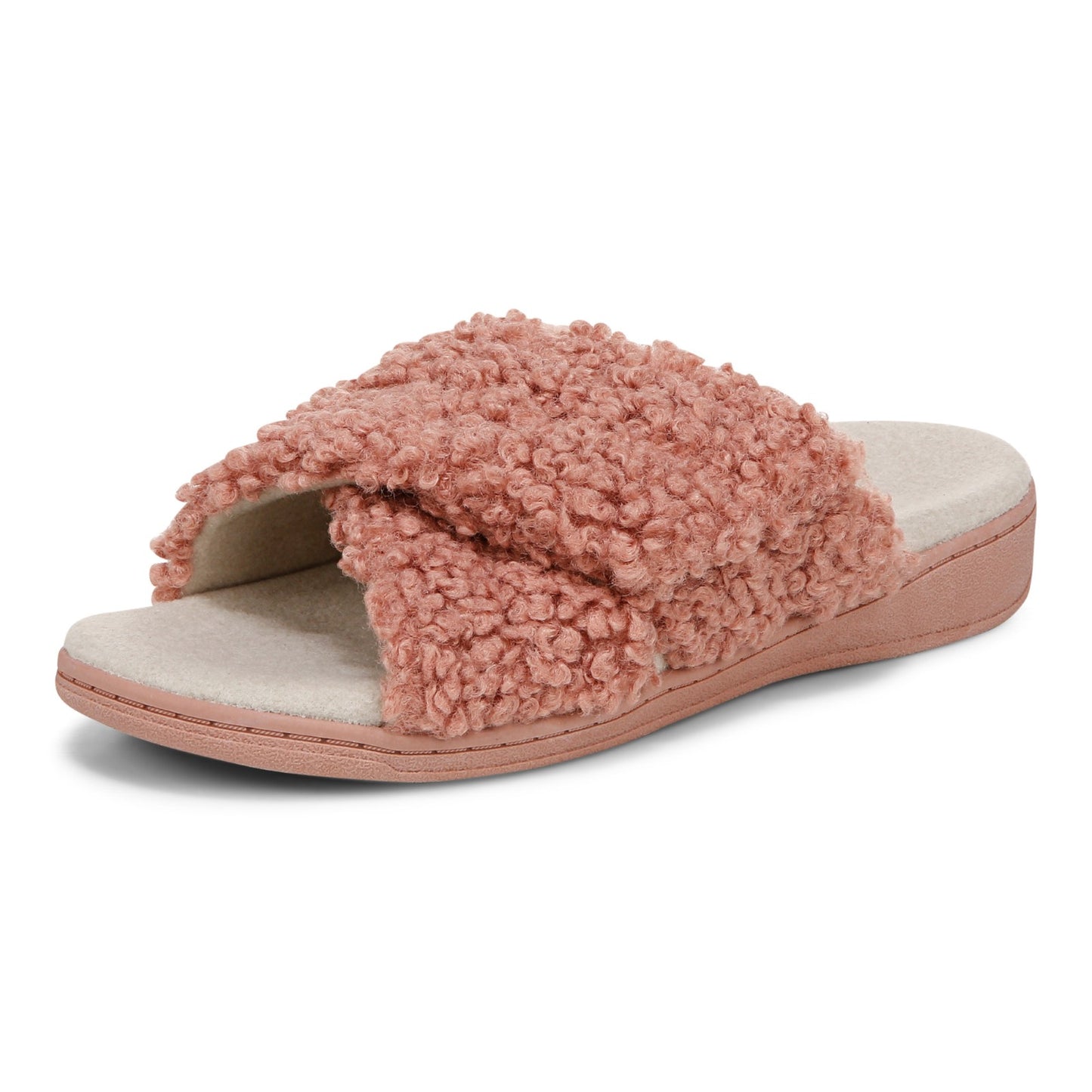 Vionic Relax II Women's Orthotic Slide Slippers - Cinder Rose Shearling - Left angle