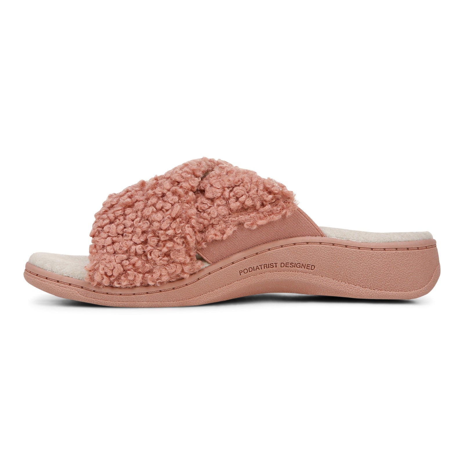 Vionic Relax II Women's Orthotic Slide Slippers - Cinder Rose Shearling - Left Side