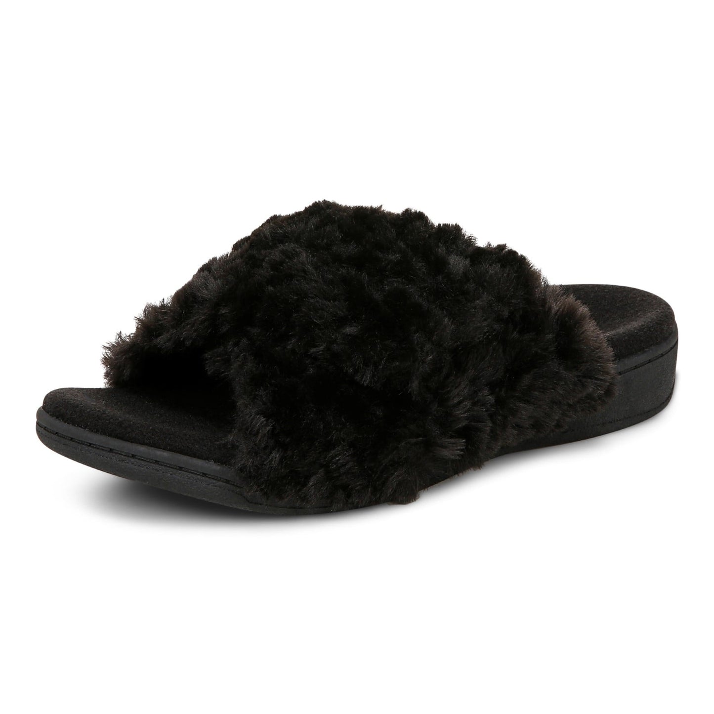 Vionic Relax Ii womens Slide Slipper - Black Fur - Left angle