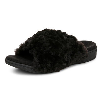 Vionic Relax Ii womens Slide Slipper - Black Fur - Left angle