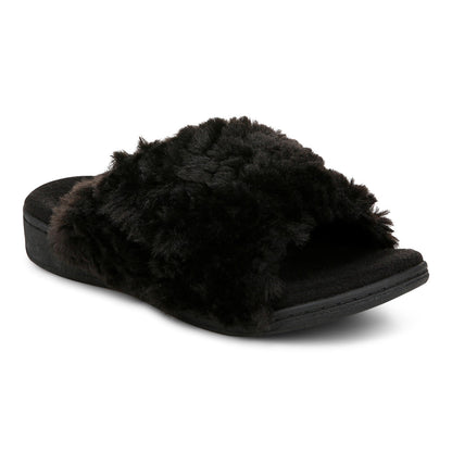 Vionic Relax Ii womens Slide Slipper - Black Fur - Angle main