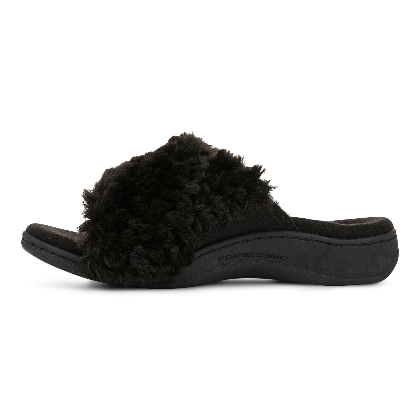 Vionic Relax Ii womens Slide Slipper - Black Fur - Left Side