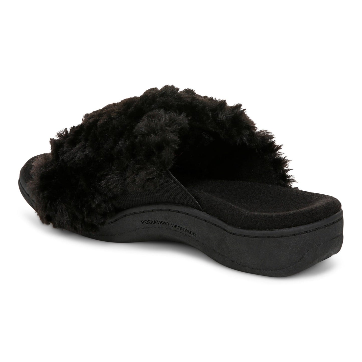 Vionic Relax Ii womens Slide Slipper - Black Fur - Back angle