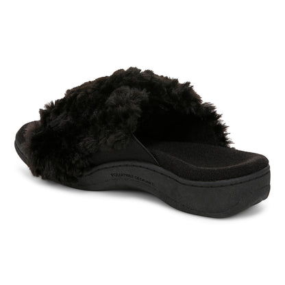 Vionic Relax Ii womens Slide Slipper - Black Fur - Back angle