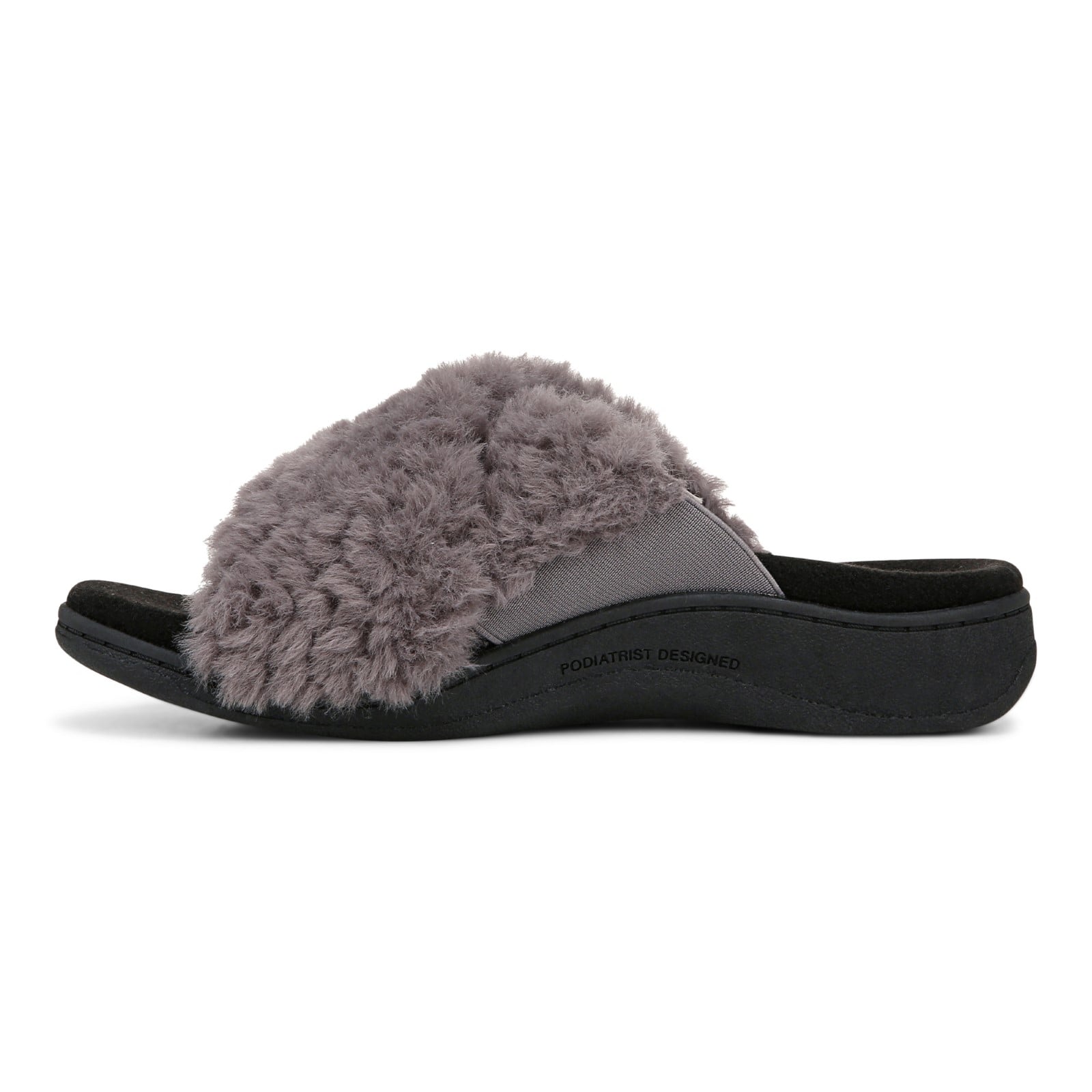 Vionic Relax Ii womens Slide Slipper - Charcoal Fur - Left Side