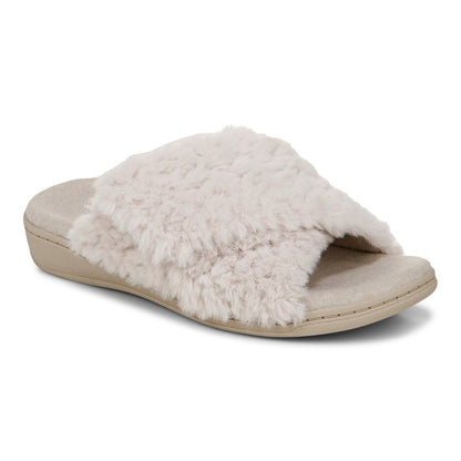 Vionic Relax II Women's Orthotic Slide Slippers - Off White Fur - Angle main