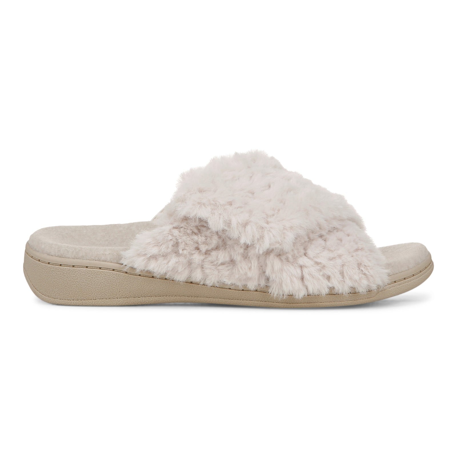 Vionic Relax II Women's Orthotic Slide Slippers - Off White Fur - Right side