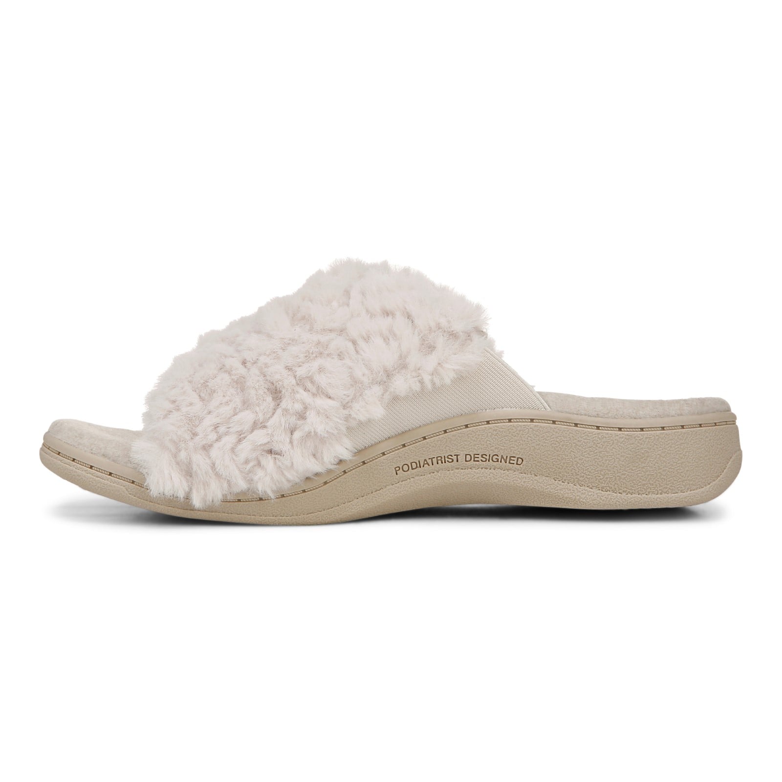 Vionic Relax II Women's Orthotic Slide Slippers - Off White Fur - Left Side