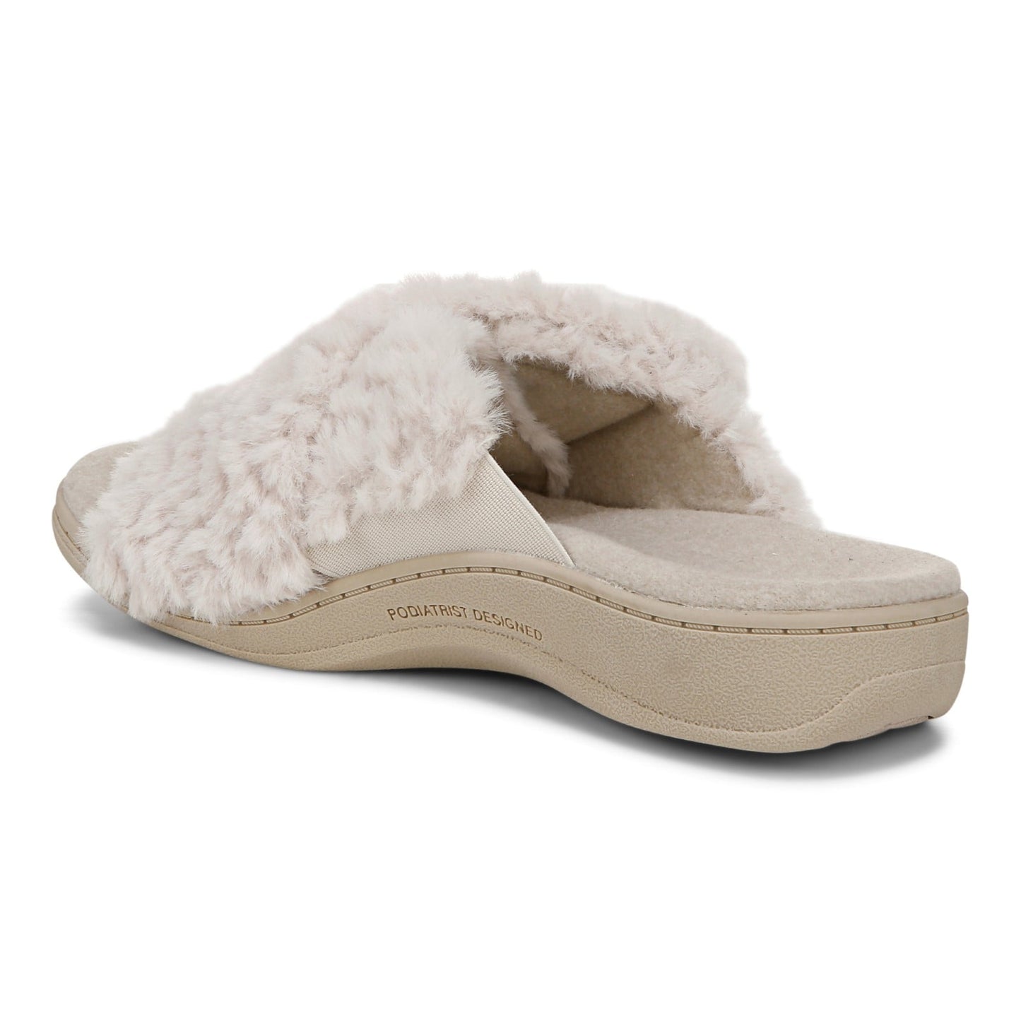 Vionic Relax II Women's Orthotic Slide Slippers - Off White Fur - Back angle