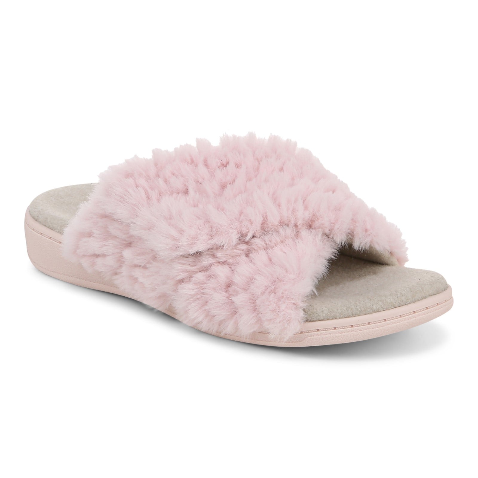 Vionic Relax Ii womens Slide Slipper - Light Pink Fur - Angle main