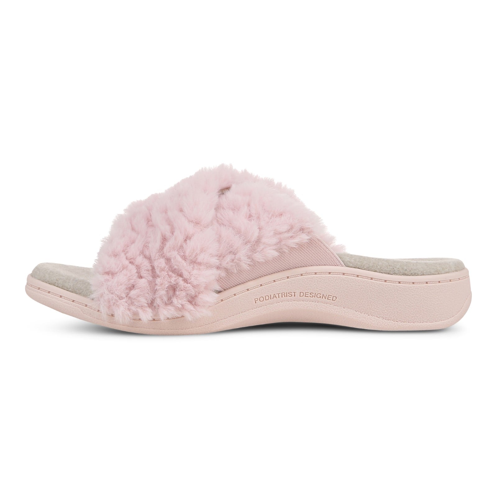Vionic Relax Ii womens Slide Slipper - Light Pink Fur - Left Side