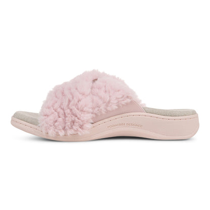 Vionic Relax Ii womens Slide Slipper - Light Pink Fur - Left Side