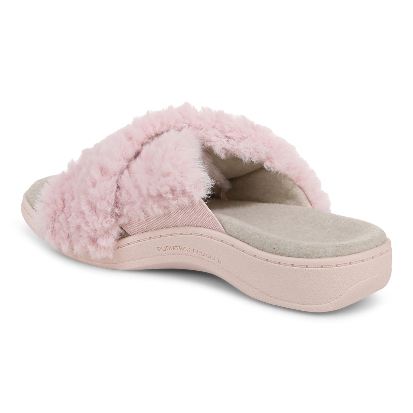 Vionic Relax Ii womens Slide Slipper - Light Pink Fur - Back angle