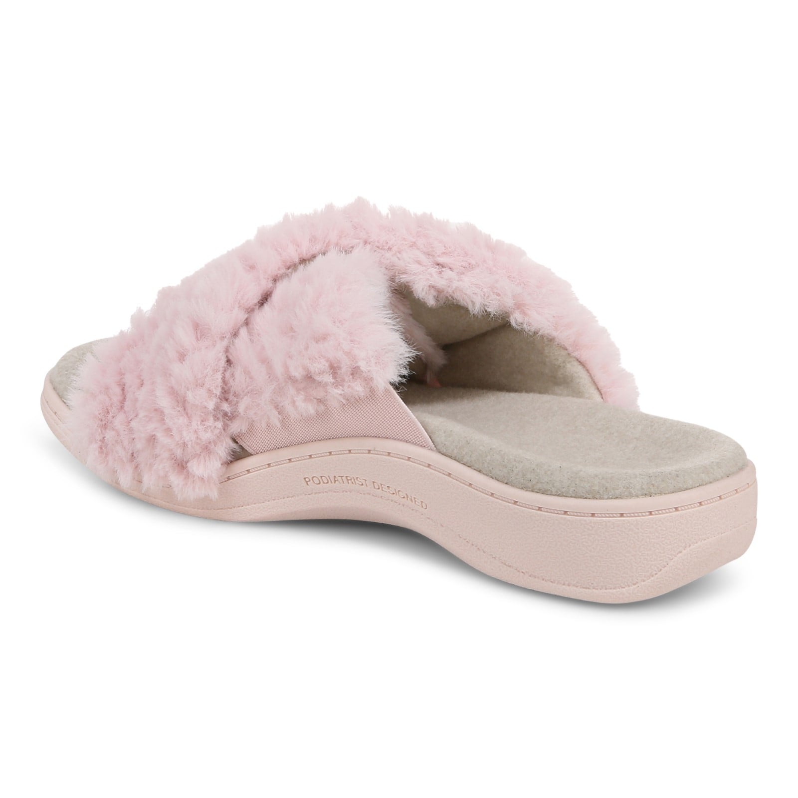 Vionic Relax Ii womens Slide Slipper - Light Pink Fur - Back angle