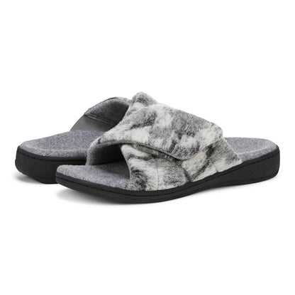 Vionic Relax II Women's Orthotic Slide Slippers - Grey Multi Camo Felt - pair left angle