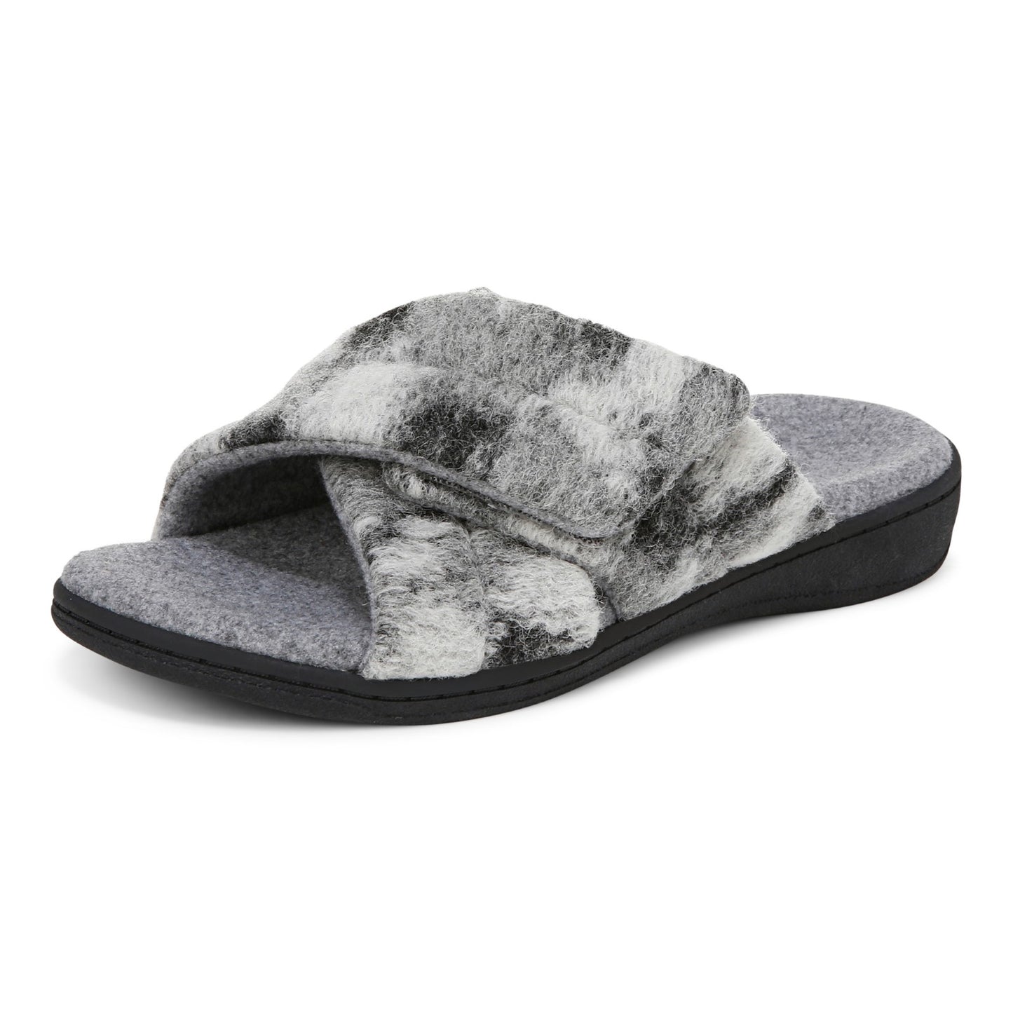 Vionic Relax II Women's Orthotic Slide Slippers - Grey Multi Camo Felt - Left angle