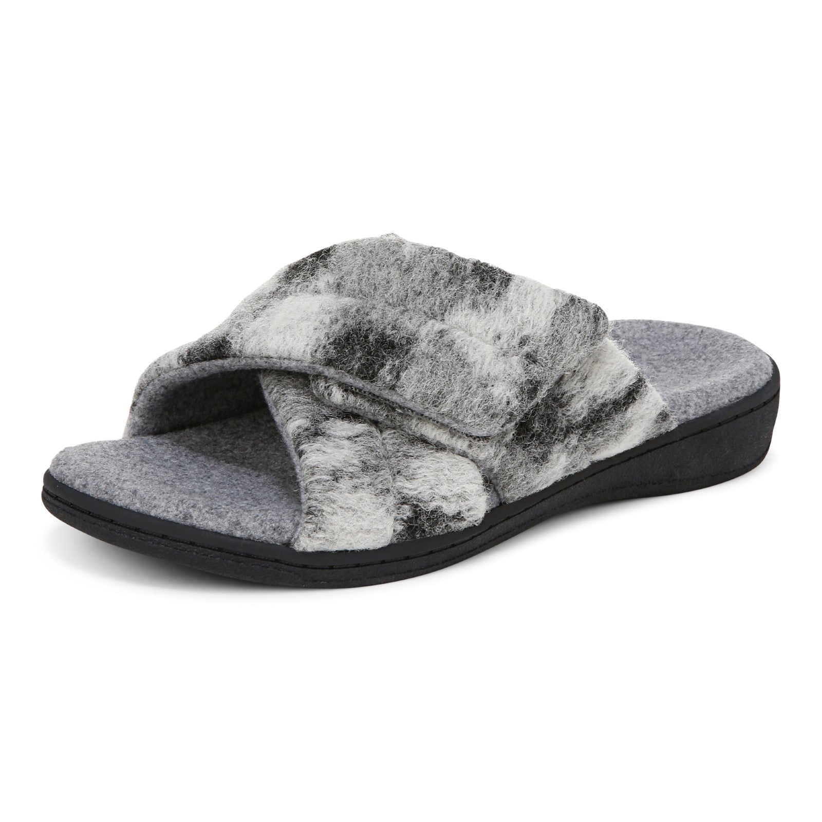 Vionic Relax II Women's Orthotic Slide Slippers - Grey Multi Camo Felt - Left angle