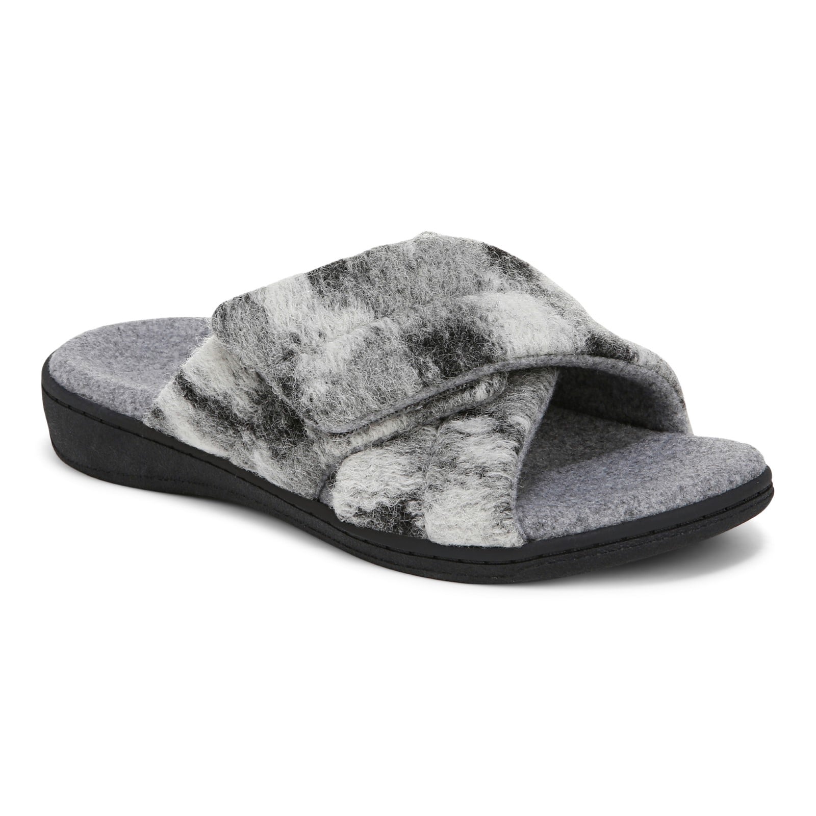 Vionic Relax II Women's Orthotic Slide Slippers - Grey Multi Camo Felt - Angle main