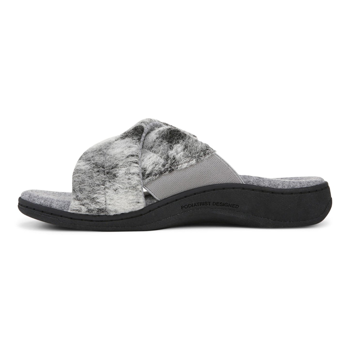 Vionic Relax II Women's Orthotic Slide Slippers - Grey Multi Camo Felt - Left Side