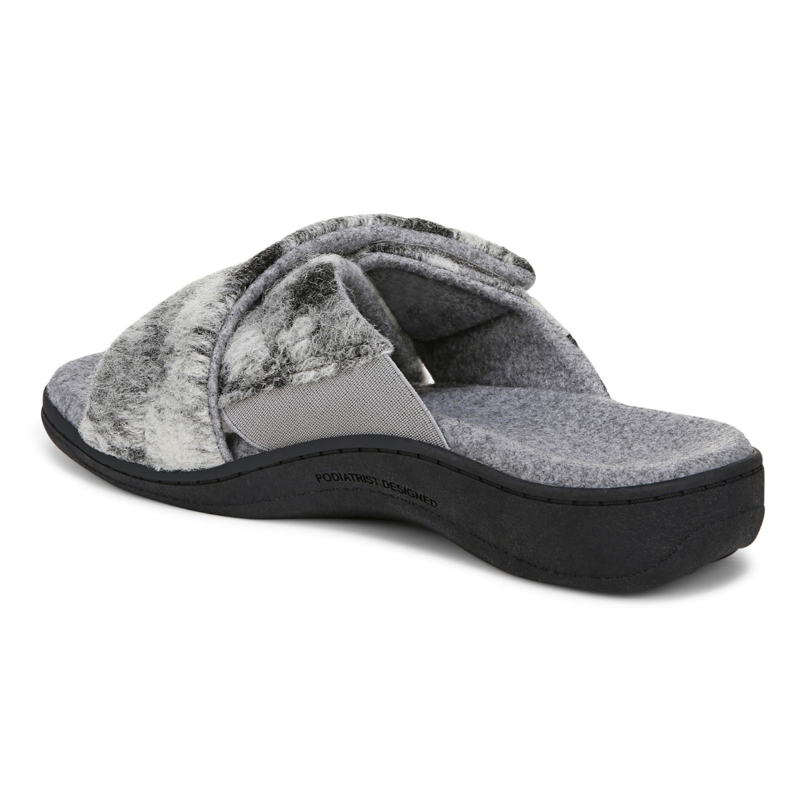 Vionic Relax II Women's Orthotic Slide Slippers - Grey Multi Camo Felt - Back angle