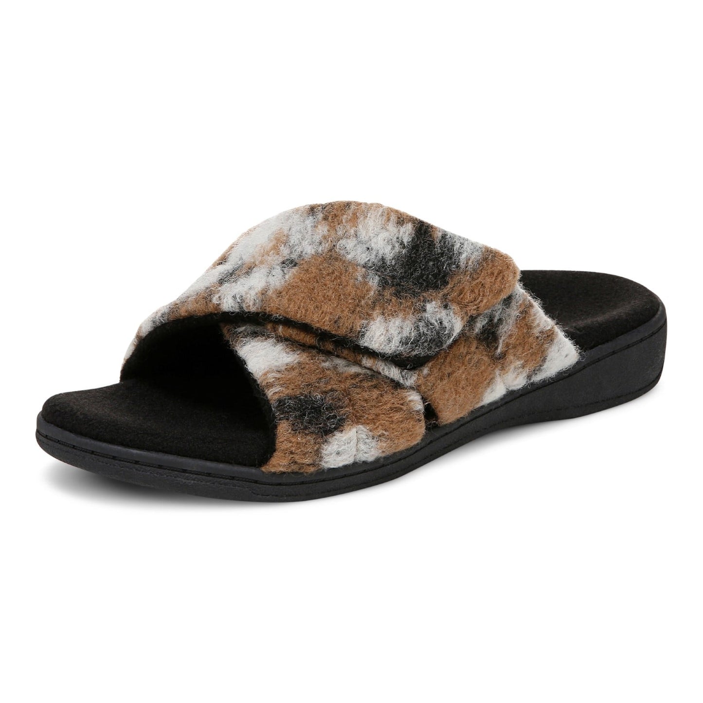 Vionic Relax II Women's Orthotic Slide Slippers - Brown Multi Camo Felt - Left angle