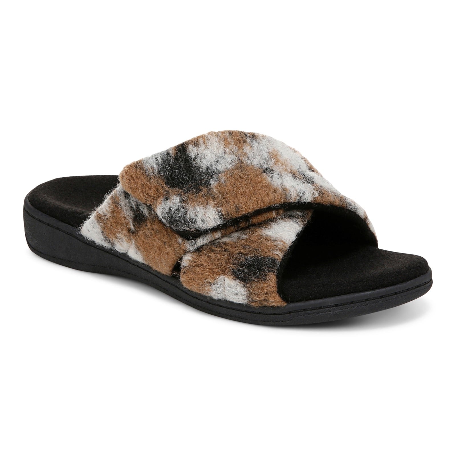 Vionic Relax II Women's Orthotic Slide Slippers - Brown Multi Camo Felt - Angle main