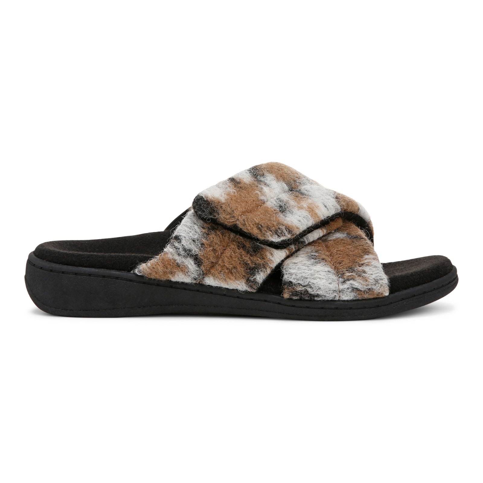 Vionic Relax II Women's Orthotic Slide Slippers - Brown Multi Camo Felt - Right side