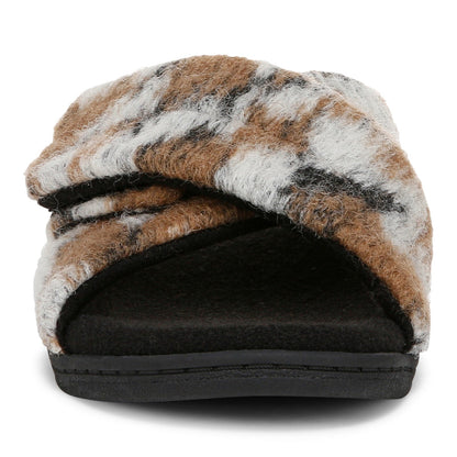 Vionic Relax II Women's Orthotic Slide Slippers - Brown Multi Camo Felt - Front