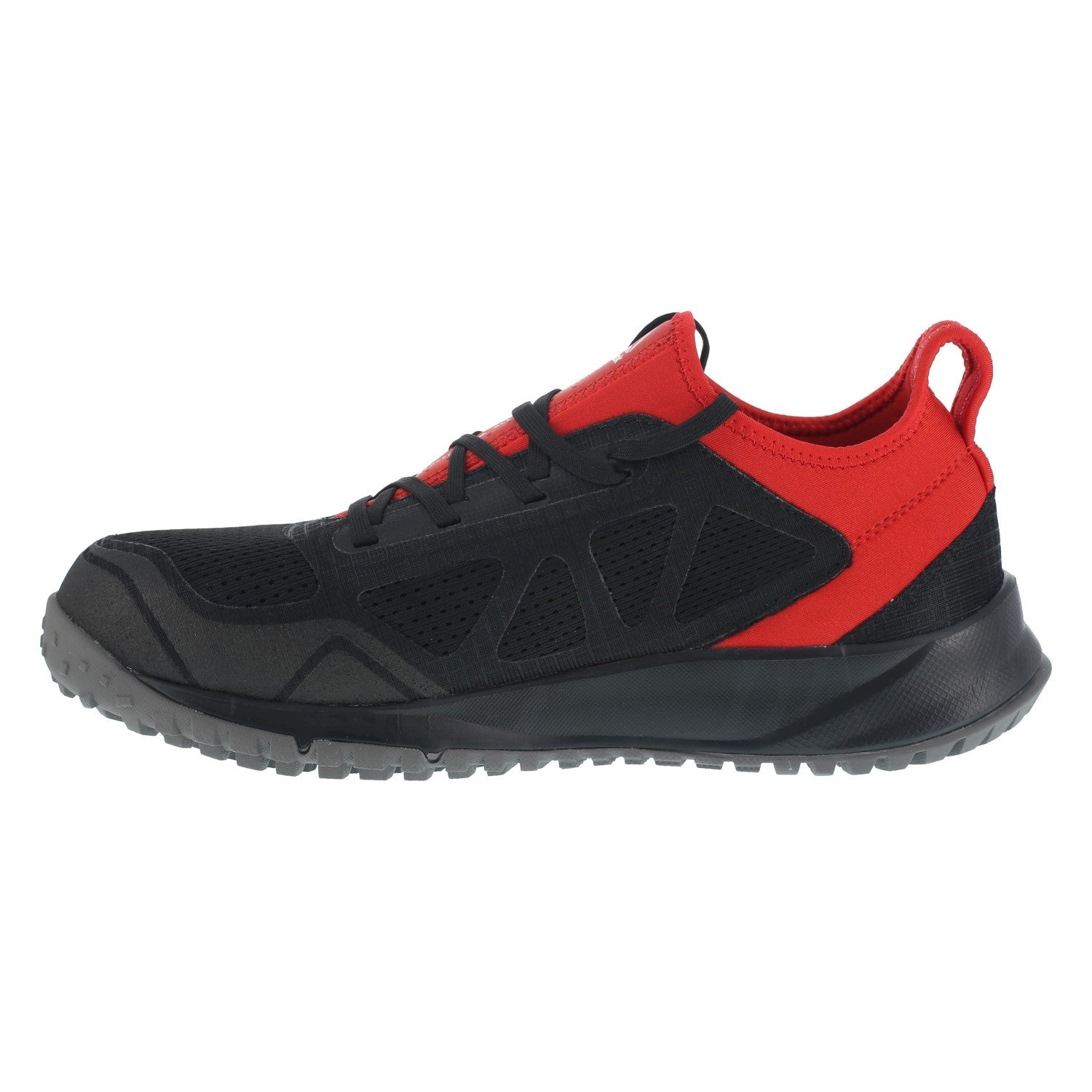 Reebok Work Men's Sublie All Terrain Work Steel Toe Athletic Shoe ESD - Black and Red - Side View