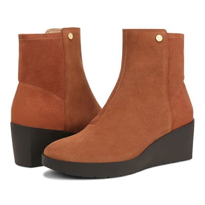 Vionic Skylar Women's Comfort Wedge Short Boot - Tan Suede - pair left angle
