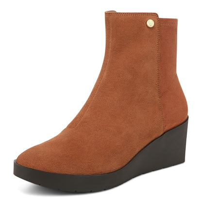 Vionic Skylar Women's Comfort Wedge Short Boot - Tan Suede - Left angle