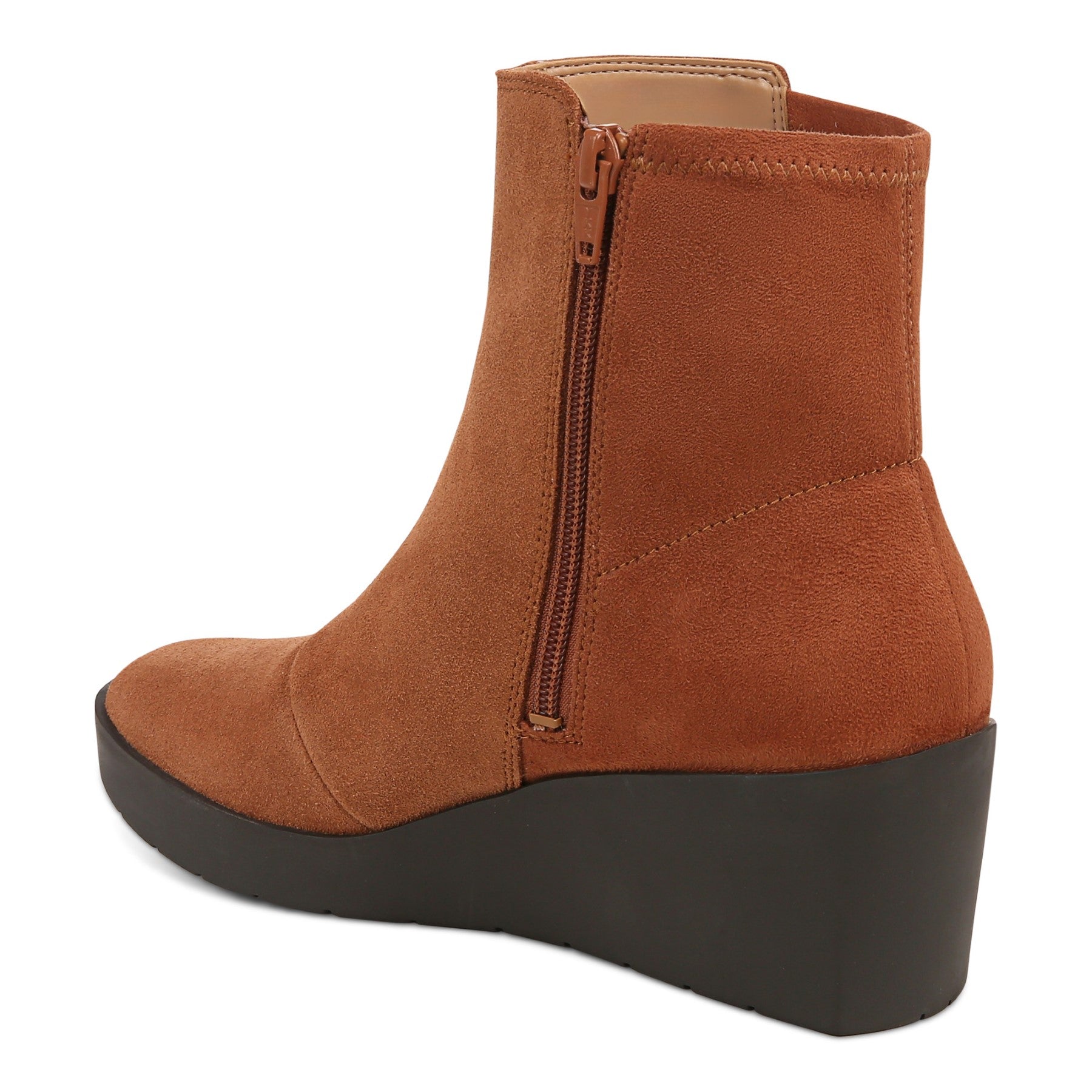 Vionic Skylar Women's Comfort Wedge Short Boot - Tan Suede - Back angle
