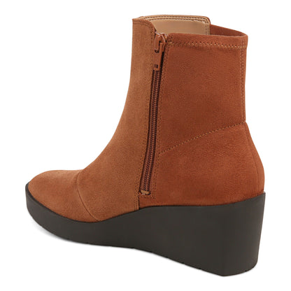 Vionic Skylar Women's Comfort Wedge Short Boot - Tan Suede - Back angle