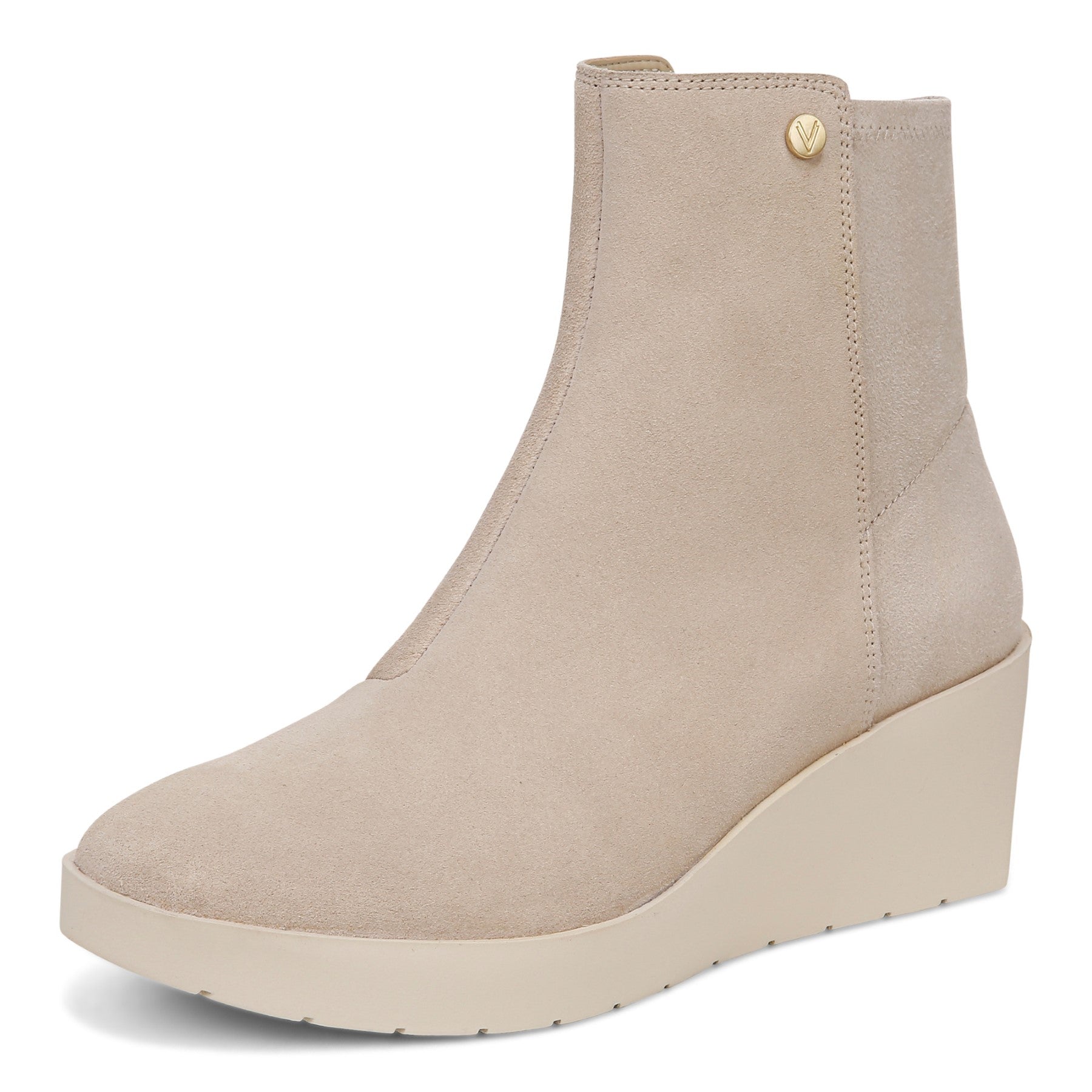 Vionic Skylar Women's Comfort Wedge Short Boot - Oatmeal Suede - Left angle
