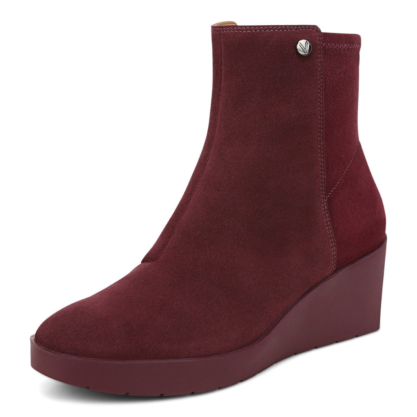 Vionic Skylar Women's Comfort Wedge Short Boot - Portwine Suede - Left angle
